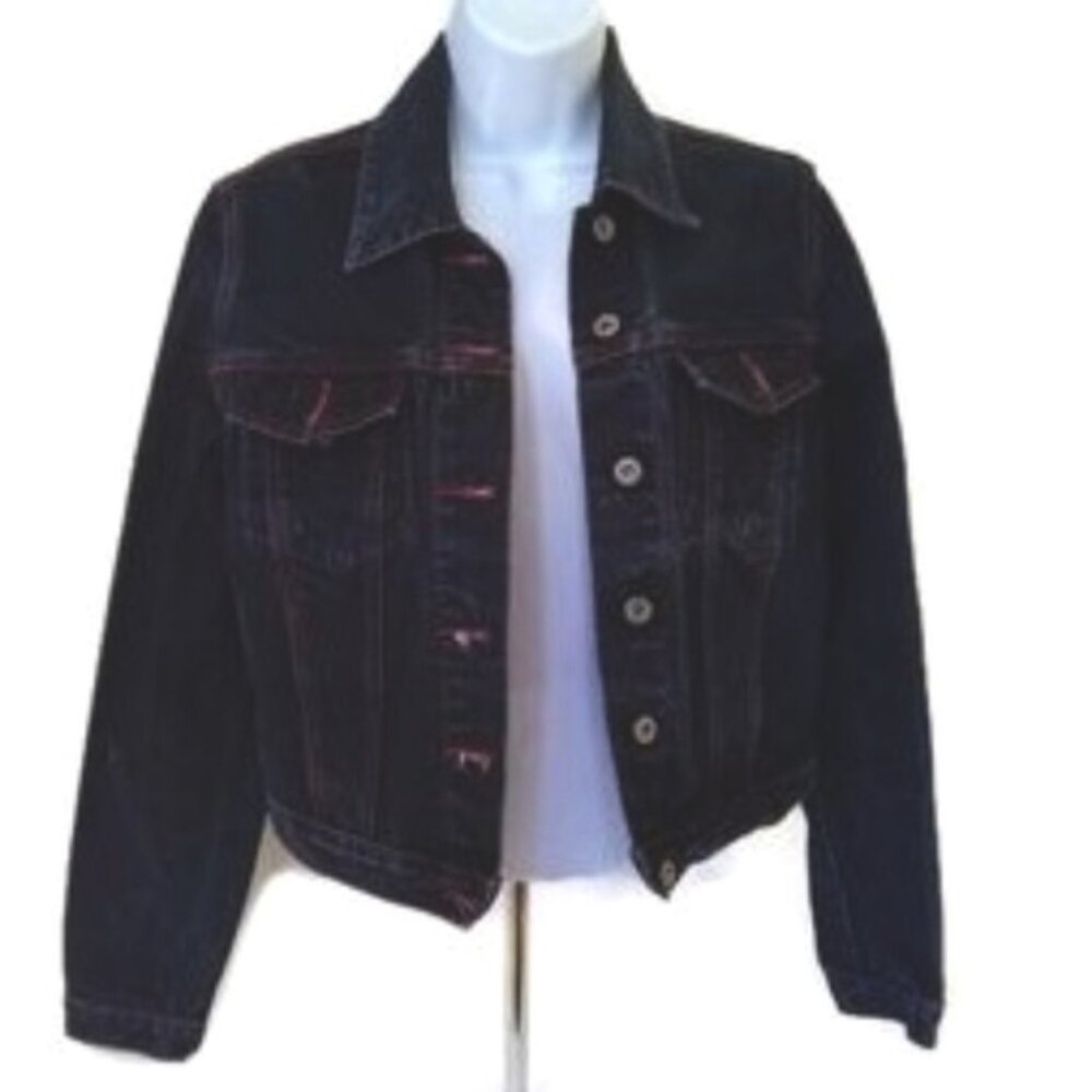 LaZer VTG Denim Women's Jean Jacket with Red Stitching Front Pockets Size Medium